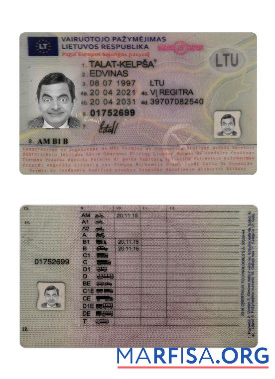 Blank Lithuania driving license 2021 present example